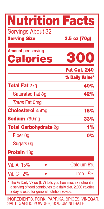 Pork Chorizo Sticks 5Lb