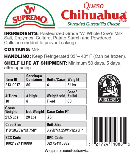 Specs 213 0017 Queso Chihuahua Shredded 5Lb 2