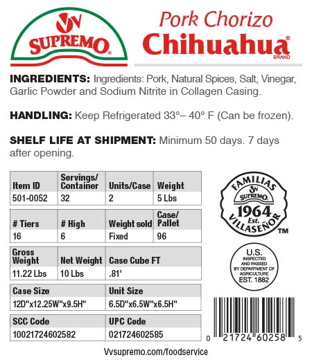 Specs 501 0052 Pork Chorizo Sticks 5Lb 2