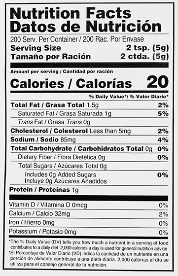 221 0015 Queso Cotija 6 2.2lb 021724500102 NutritionPanel