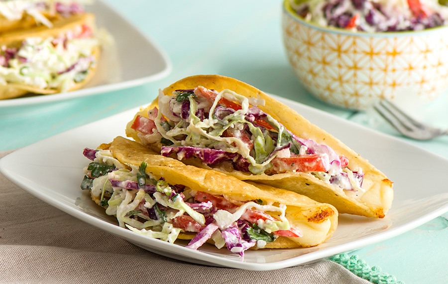 Crispy Potato & Cheese Tacos with Coleslaw