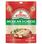 <small>Shredded</small><br> Mexican 3 Cheese Blend<br> from V&V SUPREMO®