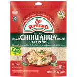 <small>Shredded</small><br> Chihuahua® <br><small>Brand</small> <br> Quesadilla Cheese <br>with Jalapeño <br>from V&V SUPREMO®