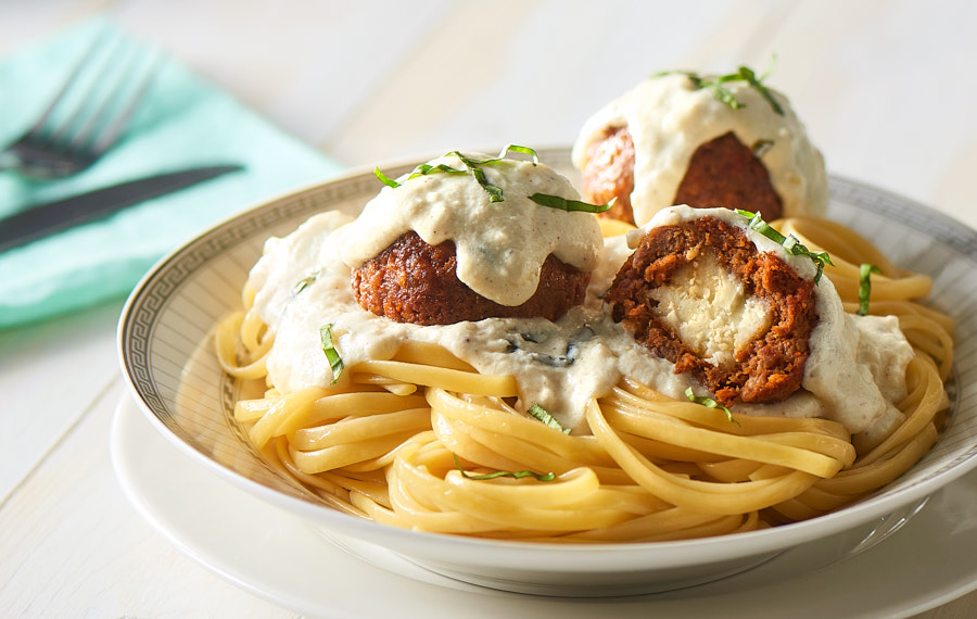 Linguini with Cotija Stuffed Meatballs