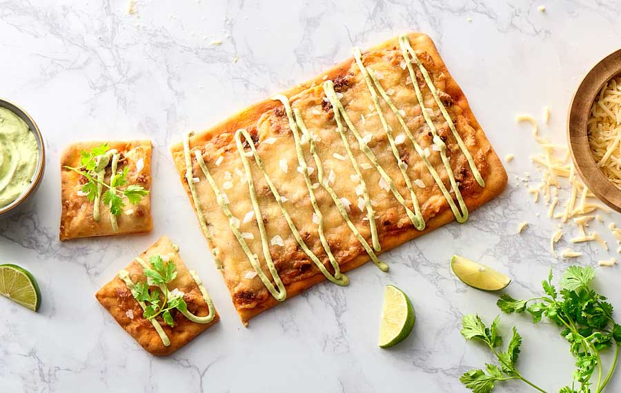 Mexican Chorizo Pizza with Avocado Cream Sauce