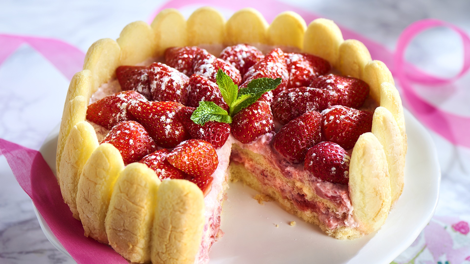 Strawberries and Cream Charlotte Cake by curlygirlkitchen